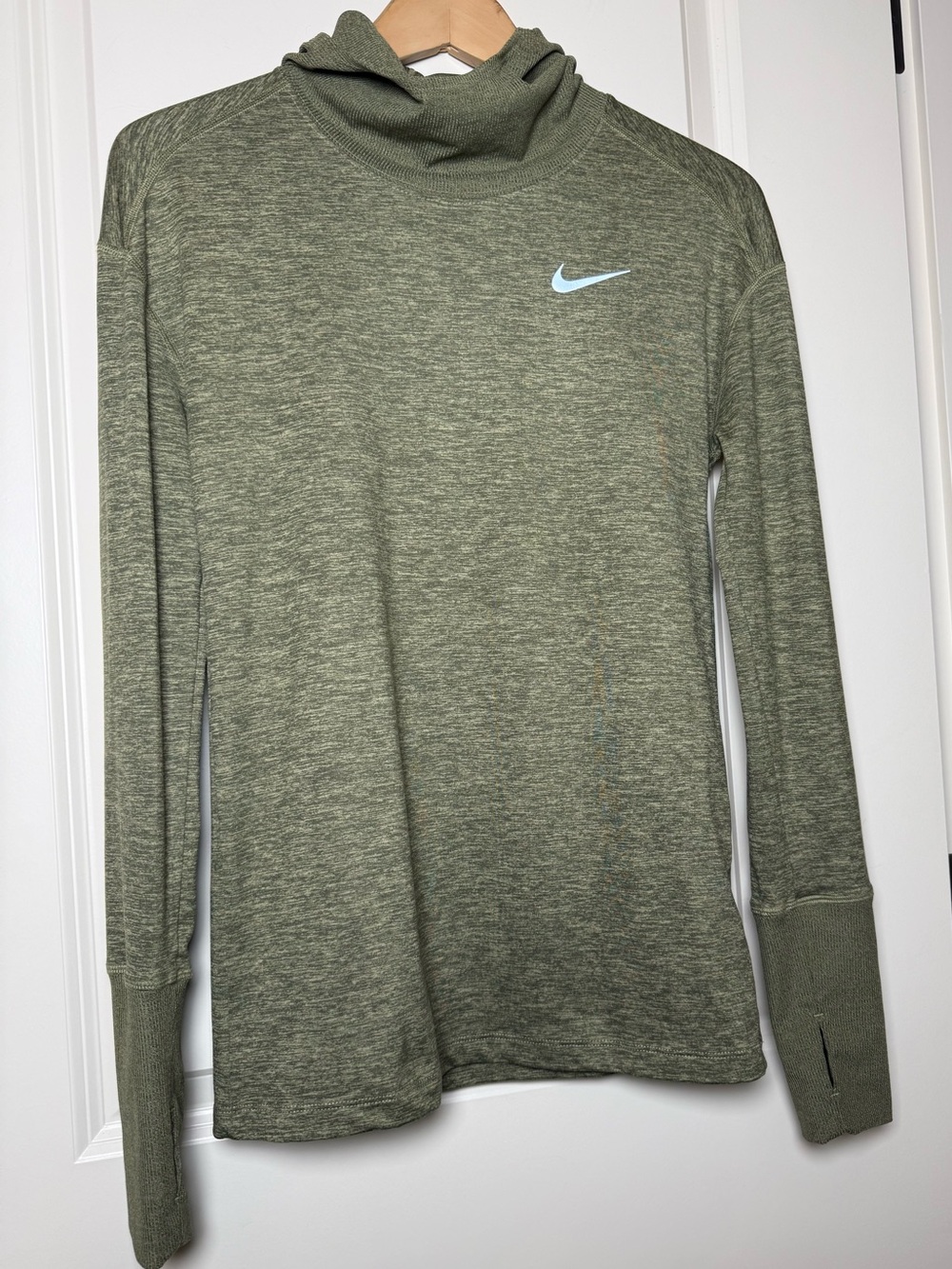 Nike Women’s Element Funnel Neck Running Hoodie Heathered Olive Size XS